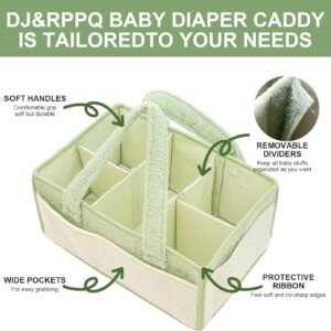 Portable Baby Diaper Caddy Organizer with Changing Mat - Blue & White - Image 5