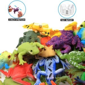 12 Pack Mini Rubber Frog Toys - Safe TPR, Stretchy Fun, Gift Bag & Learning Card - Image 2
