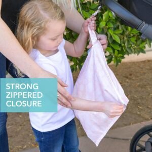 Bumkins Waterproof Wet Bag: Reusable Zipper Pouch for Baby & Travel (Lace Pink) - Image 4