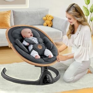 Electric Baby Swing for Newborns | Portable with Music, 5 Speeds, Remote Control (Dark Grey) - Image 2