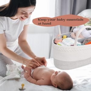 Luxury Baby Diaper Caddy Organizer - Extra Large Cotton Rope Basket for Nursery & Travel, Perfect Baby Shower Gift - Image 7