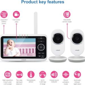 VTech VM350-2 Video Monitor: 5", 2 Cameras, 1000ft Range, 12hr Video, Night Vision - Image 2
