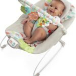 Bright Starts Happy Safari Vibrating Baby Bouncer Seat with 3-Point Harness and Toy Bar, Age 0-6 Months