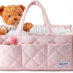Baby Diaper Caddy, Nappy Diaper Storage Basket for Newborn Essentials, Baby Shower Gifts Registry Must-Have, Pink