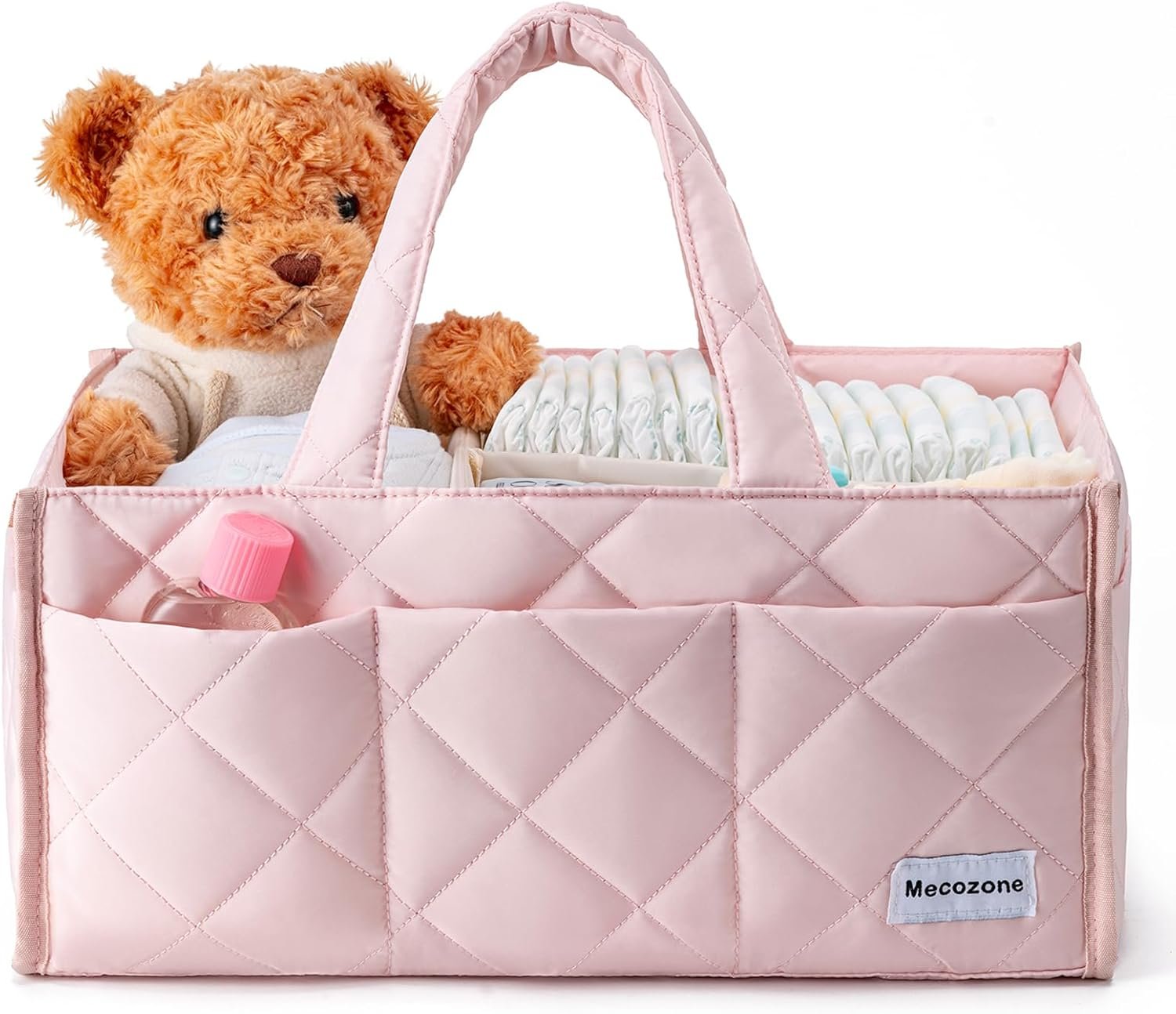 Baby Diaper Caddy, Nappy Diaper Storage Basket for Newborn Essentials, Baby Shower Gifts Registry Must-Have, Pink