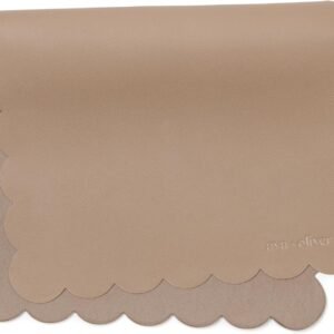 Ava + Oliver Vegan Leather Baby Changing Mat (16 X 30 in) - Multipurpose Wipeable and Portable Diaper Mat - Foldable for Travel (Taupe Scallop)