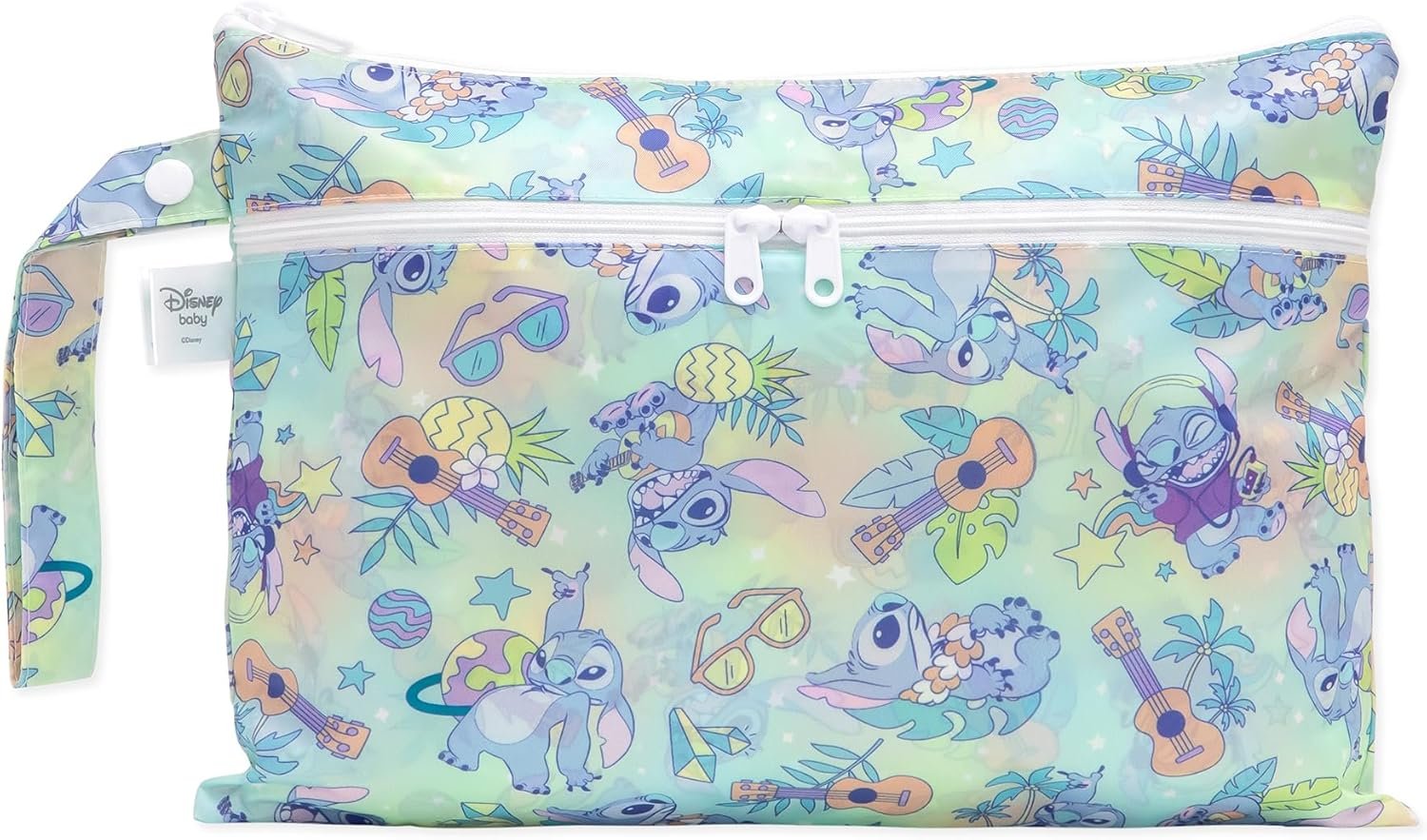 Bumkins Disney Waterproof Wet Dry Clutch Bag for Baby, Travel, Swim Suit, Cloth Diapers, Pump Parts, Pool, Gym Clothes, Toiletry, Strap to Stroller, Daycare, Zip Reusable Bag, Packing Pouch, Stitch