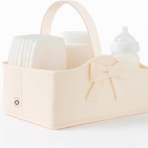 MAPES Canadian Diaper Caddy Organizer – Portable Baby Storage Basket for Diapers, Wipes & Essentials, Large & Soft Nursery Organizer, Ideal for Changing Table & Car Travel – Cream