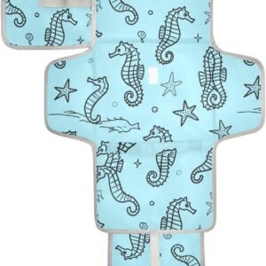 Blue Ocean Seahorse Reusable Diaper pad with Tissue Pocket Diaper mat Changing pad Travel with Built-in Pillow cambiador de pa?ales para Bebes