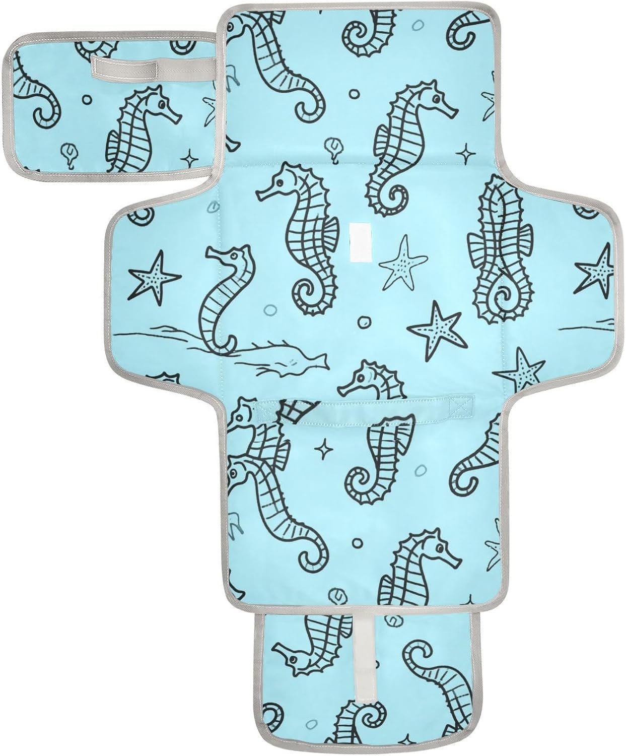 Blue Ocean Seahorse Reusable Diaper pad with Tissue Pocket Diaper mat Changing pad Travel with Built-in Pillow cambiador de pa?ales para Bebes