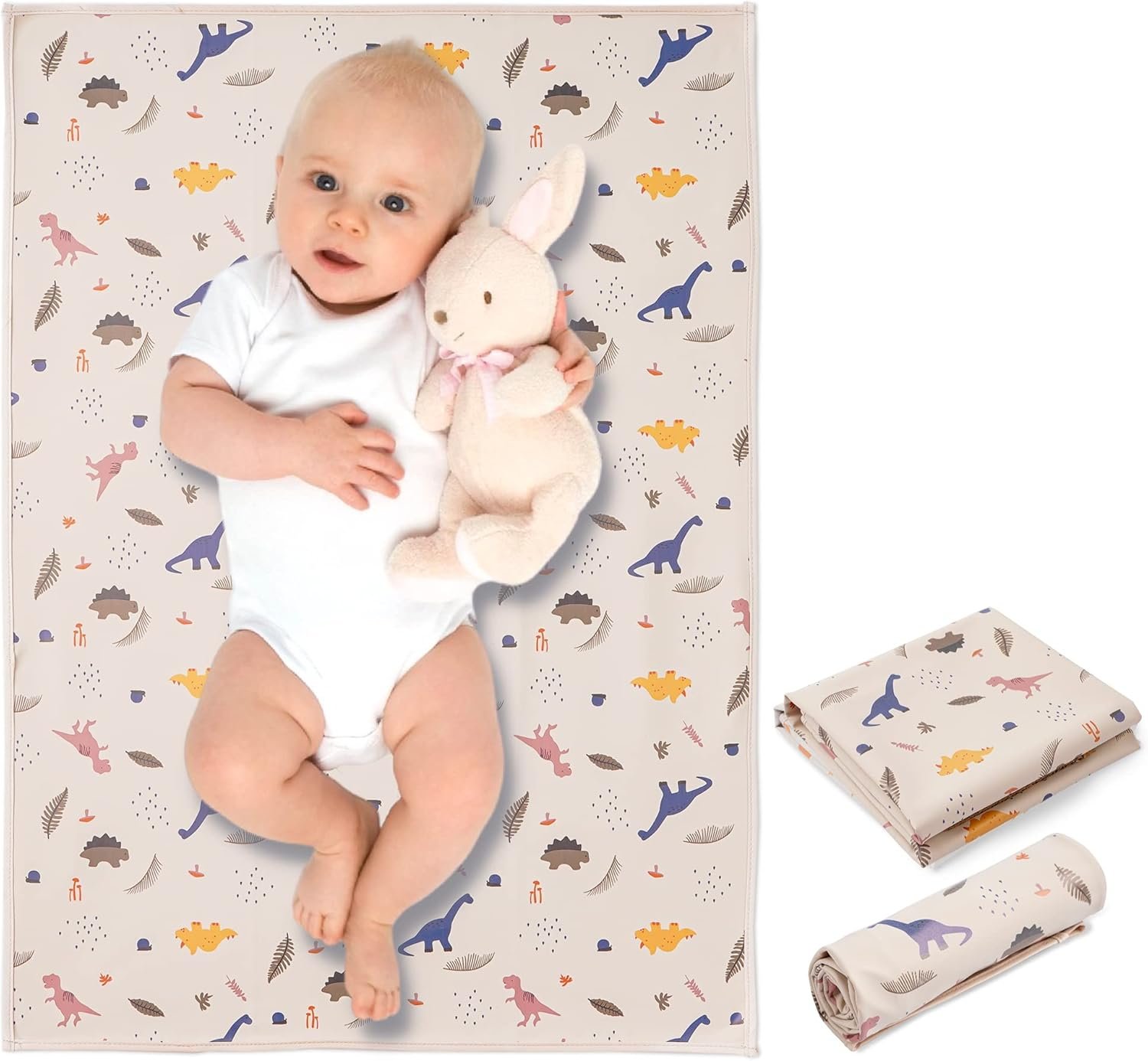 Vegan Leather Baby Changing Mat - Wipeable Portable Changing Pad, Foldable Travel Changing Mat for Baby, Newborns Toddlers Shower Gifts (Dinosaur,20"*28")