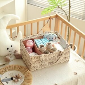 MOMIGO Floral Baby Diaper Caddy - Stylish Water-Resistant Organizer (Orange) - Image 2