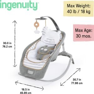 Ingenuity Plush Baby Rocker & Stationary Seat with Vibration, Easy Fold, 0-30 Mo (Bella Teddy) - Image 6