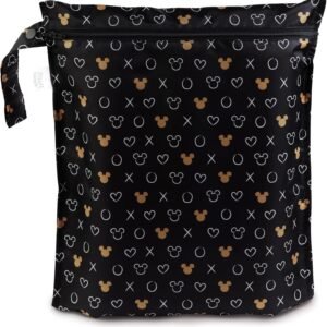 Bumkins Waterproof Wet Bag, Washable, Reusable for Travel, Beach, Pool, Stroller, Diapers, Dirty Gym Clothes, Wet Swimsuits, Toiletries – Disney Minnie Mouse Icon