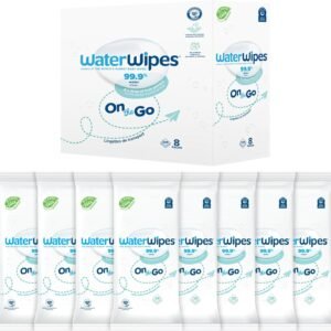 WaterWipes On The Go Wipes, 99.9% Water-Based Wipes for Travel, Sports, and to Refresh Skin, Unscented & Hypoallergenic, 224 Count (8 Packs)
