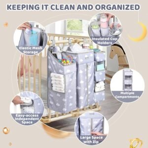 Orzbow XL Diaper Caddy Organizer - 3-in-1 Baby Essentials, Grey Cloud - Image 3