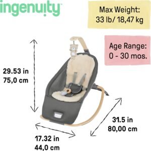 Ingenuity Every Season 2-in-1 Baby Rocker & Seat - Cool & Warm Fabrics, Music & Vibration, for 0-30 Months, Wesley (Grey) - Image 7