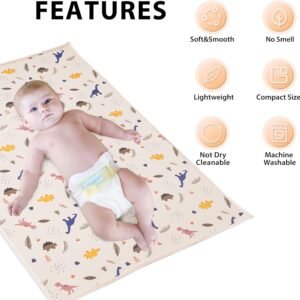 Vegan Leather Baby Changing Mat - Portable Wipeable Foldable Pad (Dinosaur, 20"x28") - Image 5