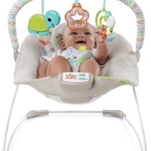 Bright Starts Happy Safari Vibrating Bouncer Seat with Toy Bar & Harness - 0-6 Months - Image 2