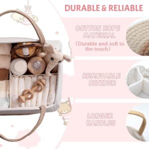 Sturdy Diaper Caddy Organizer - Nursery Storage Basket with Dividers (White/Brown) - Image 3