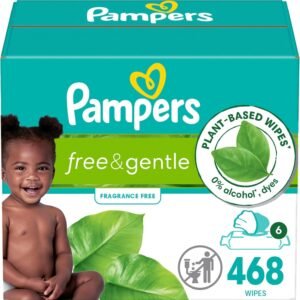 Pampers Free & Gentle 100% Plant-Based Fragrance Free Baby Wipes, 6 pack, 468 Count