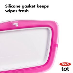 Pink OXO Tot Perfect Pull Wipes Dispenser with Weighted Plate for Easy Use - Image 4