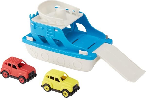 Amazon Basics Ferry Boat with 2 Mini Cars Bathtub Toy, Blue