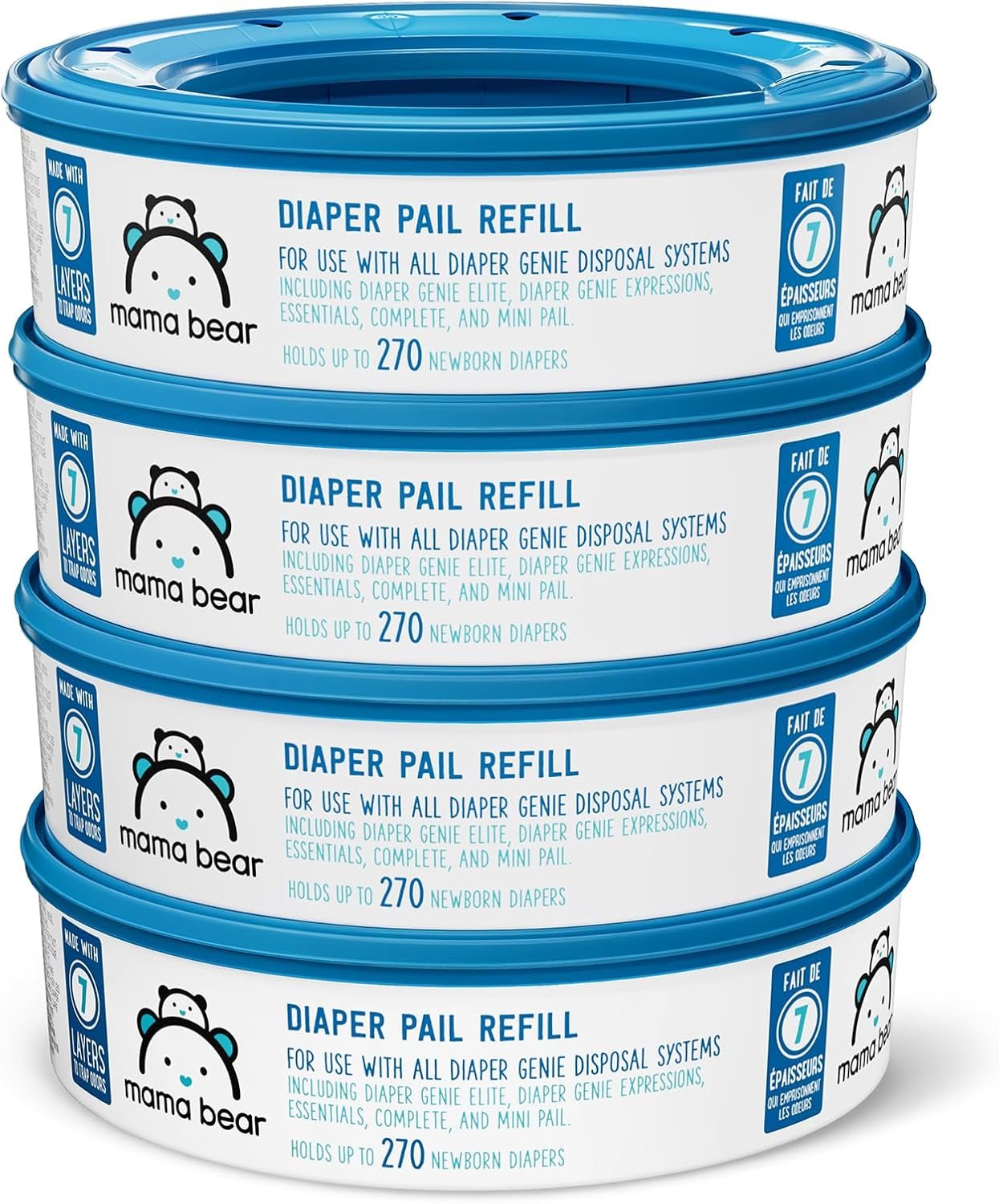 Mama Bear Diaper Pail Refills for Diaper Genie Pails, 270 Count (Pack of 4)