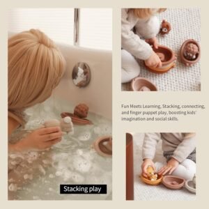 Nueplay Bath Toys for Toddlers 18M+ | Animal Finger Puppets & Stackable Train, 12-Piece Set - Image 3