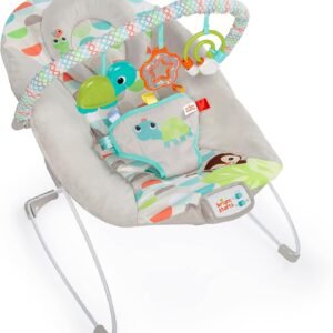 Bright Starts Happy Safari Vibrating Bouncer Seat with Toy Bar & Harness - 0-6 Months - Image 3