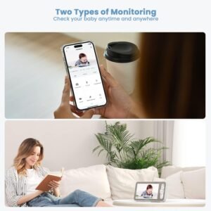 2K Baby Monitor w/ 360° AI & Cry Detection, 5" Display, Mobile App Control, 2-Way Audio, Temperature & Lullabies - Image 2
