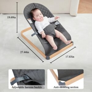 ANGELOGJGT Portable Baby Bouncer - Ergonomic Chair with Natural Vibration, Grey - Image 6
