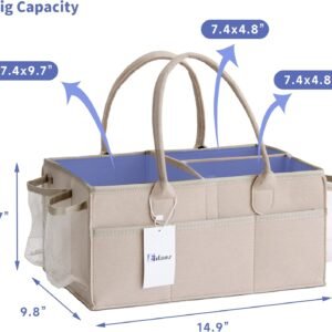 EIDANZ Portable Baby Diaper Caddy Organizer & Storage Tote - Beige - Image 2