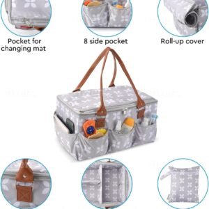 Moteph Diaper Caddy Organizer with Lid & Changing Mat - Large Nursery Tote in Grey - Image 2