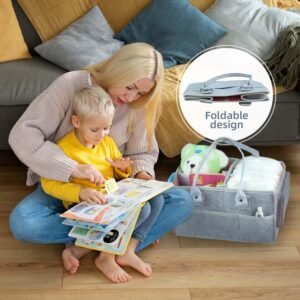 Grey Baby Diaper Caddy Organizer with Dividers for Newborn Essentials - Image 5
