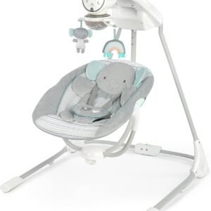 Ingenuity InLighten 5-Speed Baby Swing - Swivel Infant Seat, 5 Point Safety Harness, Nature Sounds, Lights - Van Elephant