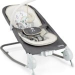 Ingenuity Happy Belly Baby Bouncer Seat and Rocker, Belly Massage & Vibration, Helps Soothe & Relieve Discomfort, Music, Plush Sloth Toy, for Ages 0-6 Months, Grey - Parker