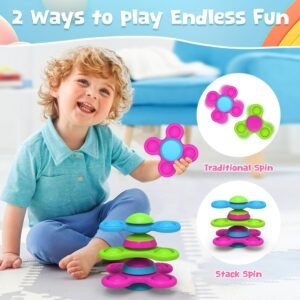 Silicone Suction Cup Spinner Bath Toys for 1 Year Old – No Hole, Stackable Toddler Gifts - Image 6