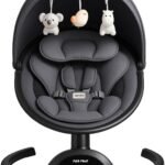 P@B PBell Baby Swings for Infants, Infant Swing, 3 Seat Positions, 5 Point Harness Belt, 5 Speeds and Remote Control - Portable Baby Swing for Indoor and Outdoor (Black)
