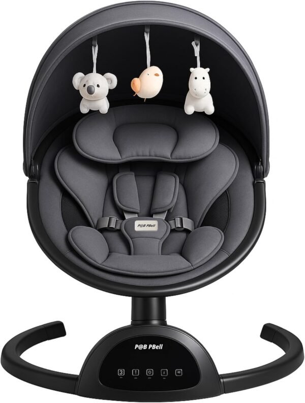 P@B PBell Baby Swings for Infants, Infant Swing, 3 Seat Positions, 5 Point Harness Belt, 5 Speeds and Remote Control - Portable Baby Swing for Indoor and Outdoor (Black)