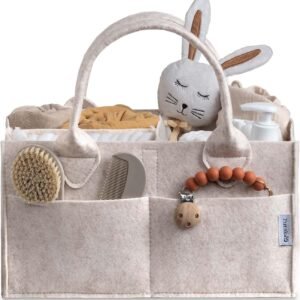 PUTSKA Baby Diaper Caddy Organizer - Nursery Storage Basket for Diaper Station, Baby Basket Shower Gift List and Registry Must-Have, Newborn Essentials, Nursery Decor for Boy or Girl - Mocha, Large
