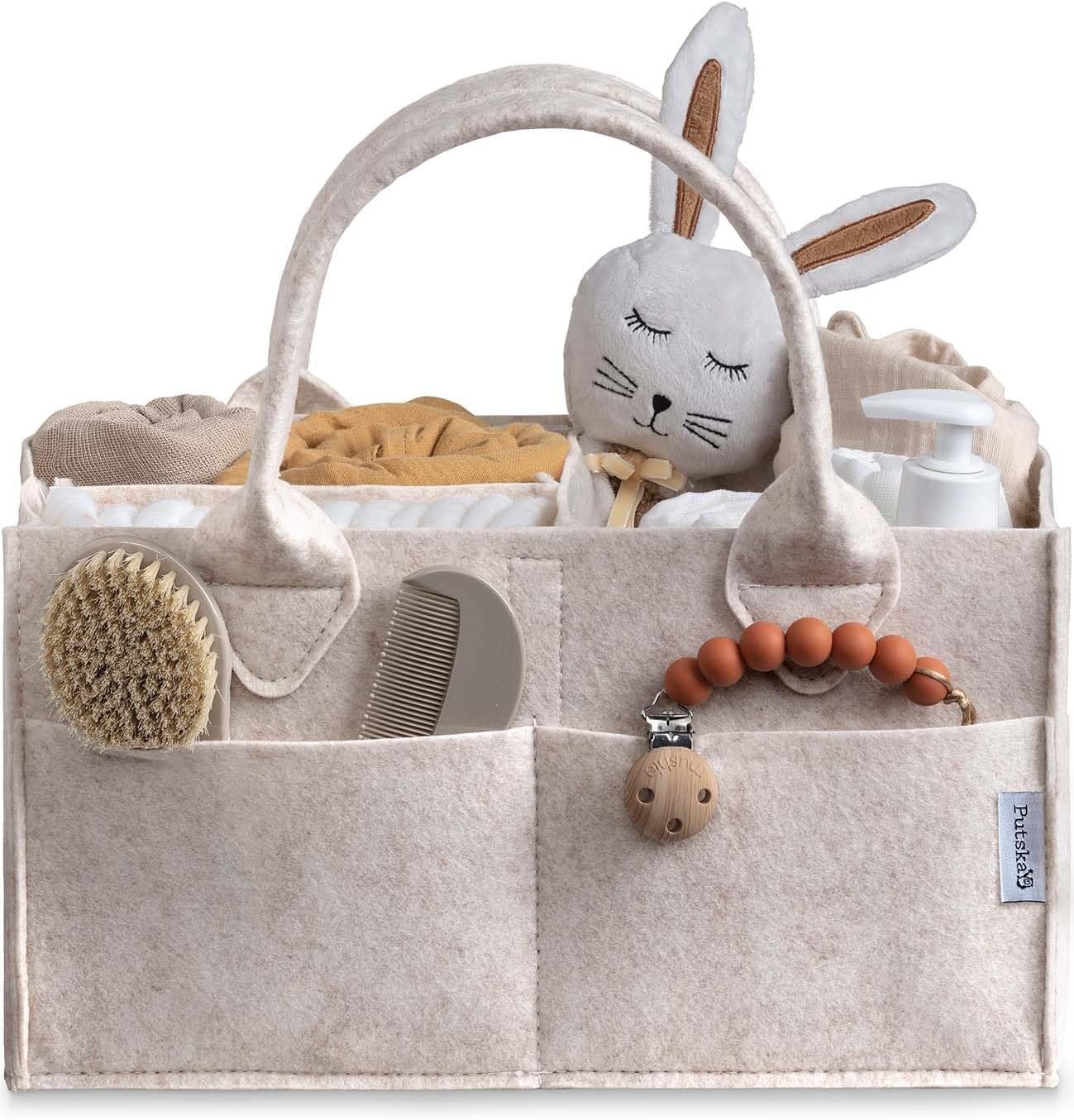 PUTSKA Baby Diaper Caddy Organizer - Nursery Storage Basket for Diaper Station, Baby Basket Shower Gift List and Registry Must-Have, Newborn Essentials, Nursery Decor for Boy or Girl - Mocha, Large