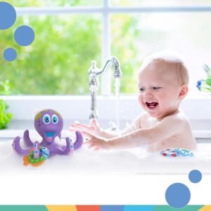 Nuby Purple Octopus Bath Toy with 3 Hoopla Rings - Interactive Fun - Image 2