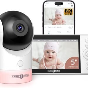 PARIS RHÔNE Video Baby Monitor, 2K UHD WiFi Camera, Night Vision, 5” Smart Baby Monitor with App Control, Motion and Cry Detection, AI Tracking, Three-Way Audio, RGB Night Light, Lullabies