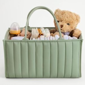 Baoswi Diaper Caddy Organizer - Stylish Nursery Storage Basket, Gift for Baby Shower, Registry Must Have, Newborn Essentials - Organizer for Diaper Station (Green)