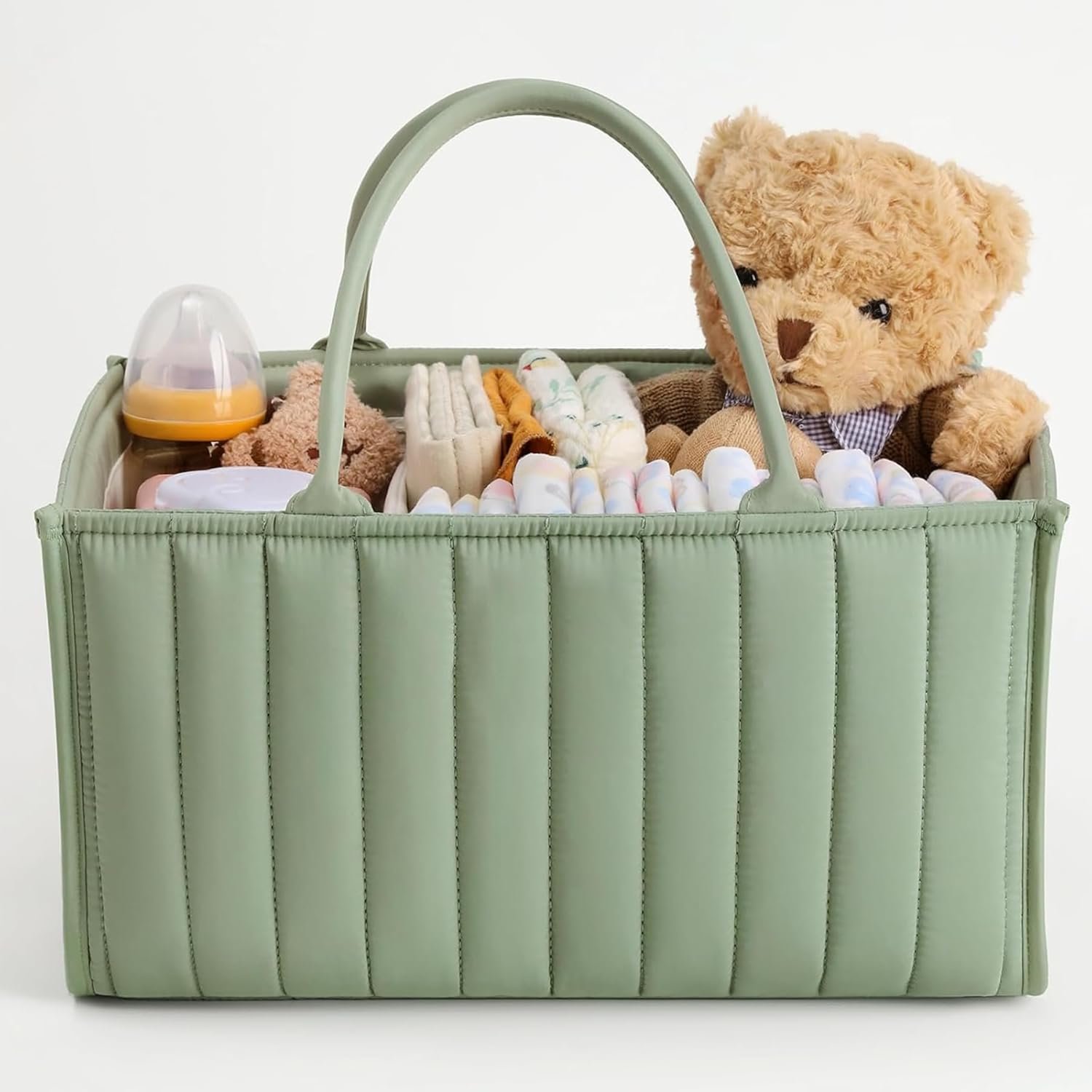 Baoswi Diaper Caddy Organizer - Stylish Nursery Storage Basket, Gift for Baby Shower, Registry Must Have, Newborn Essentials - Organizer for Diaper Station (Green)