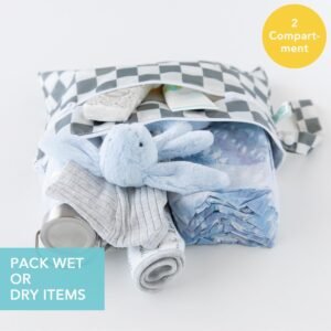 Bumkins Waterproof Wet Dry Clutch Bag for Baby, Travel & Swim Gear – Charcoal Check - Image 2