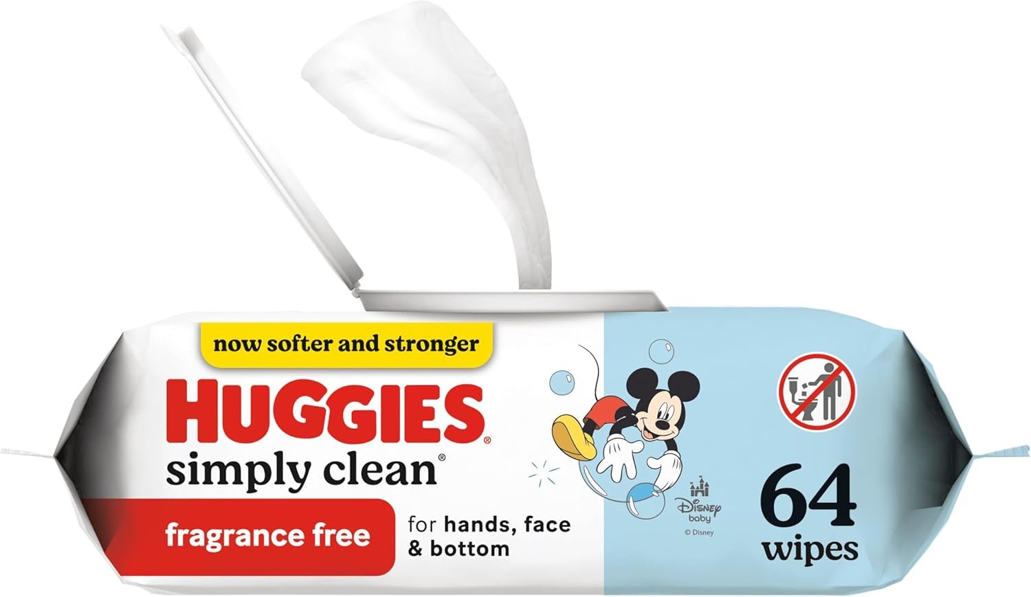 Baby Wipes, Huggies Simply Clean, UNSCENTED, Hypoallergenic, 1 Flip-Top Pack, 64 Count