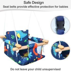 Dinosaur Canvas Baby Swing Seat - Indoor/Outdoor Infant Hammock Chair - Image 2