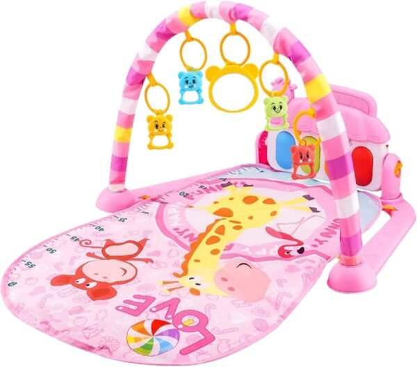 Baby Playmat Cute Kick & Play Piano Baby Play Gym 3D Design Safe Toddler Gym with Musical, Light and Ring Bell Detachable Mat Fun Piano Crawling Mat for Newborn Toddler, No Battery